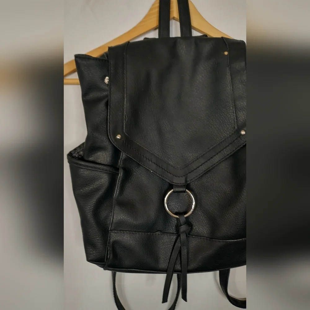 American Eagle Black Boho Bohemian Faux Leather Backpack